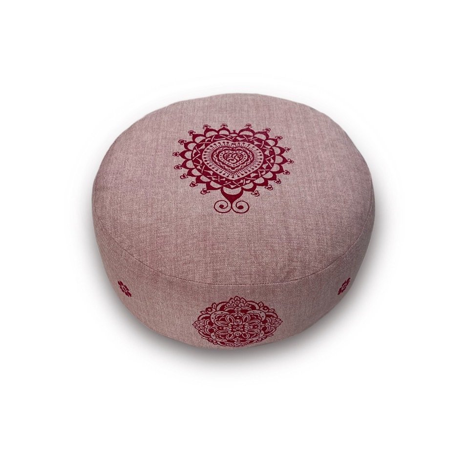 anahata rosa, Herz-Mandala erdbeerrot, Bio-Dinkelspreu, Meditationskissen rund