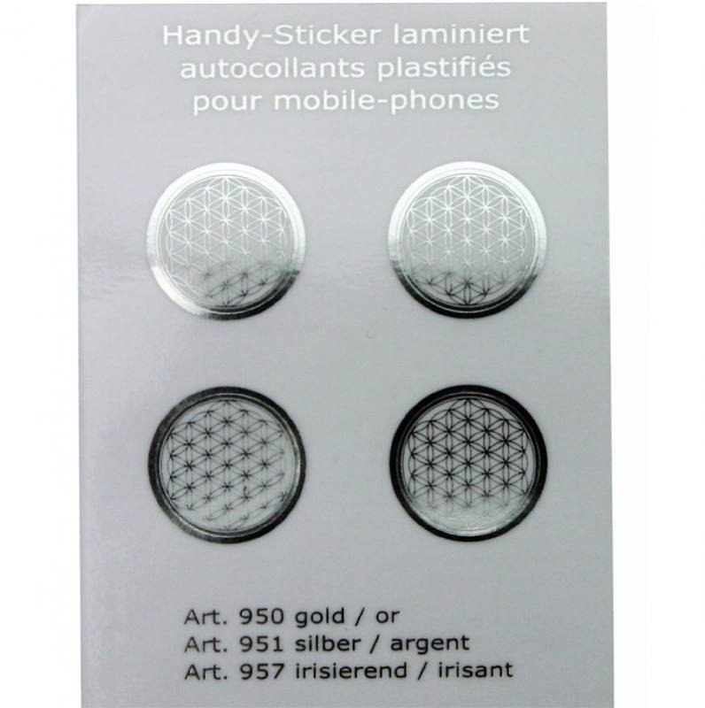 Handy-Sticker Set Blume des Lebens Silber: 4 Aufkleber ( Ø 2,3 cm) auf A7